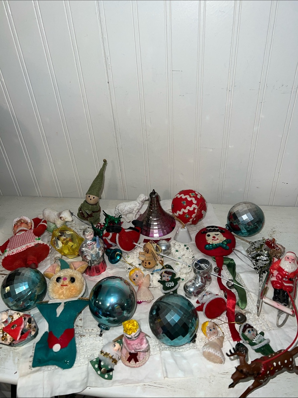 Lot MCM Hard plastic beaded Christmas ornaments & decorations Santa angel